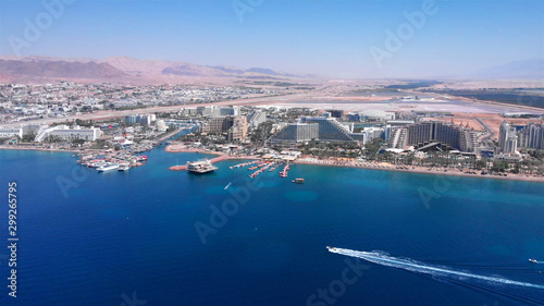 Aerial Image of Hotels Marina and boats in the desert Aerial, Eilat Israel