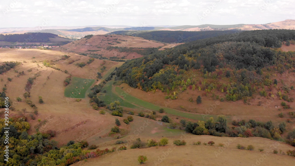 Obraz premium Eurpoean Green Mountains Landsacpe Aerial view, Romania