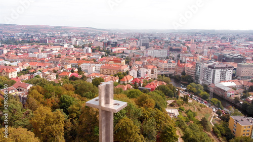 Large Metalic Cross on top of the highest point in Cluj Napoca, Romania 