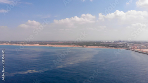 Aerial Image over Israel empty Coast in the Mediterranean sea  Drone view over Ashdod shoreline in Mediterranean sea  Israel   