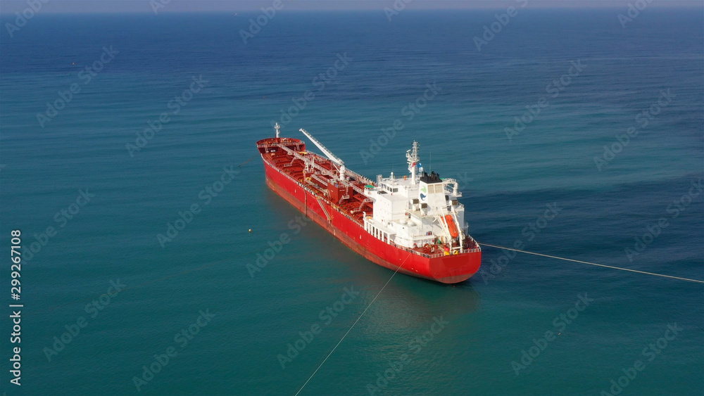 Drone view of oil Chemical Tanker Tied with strings Close to port Aerial Footage, Ashdod, Israel Drone view of oil Chemical Tanker Tied with strings Close to port Aerial Footage, Ashdod, Israel
