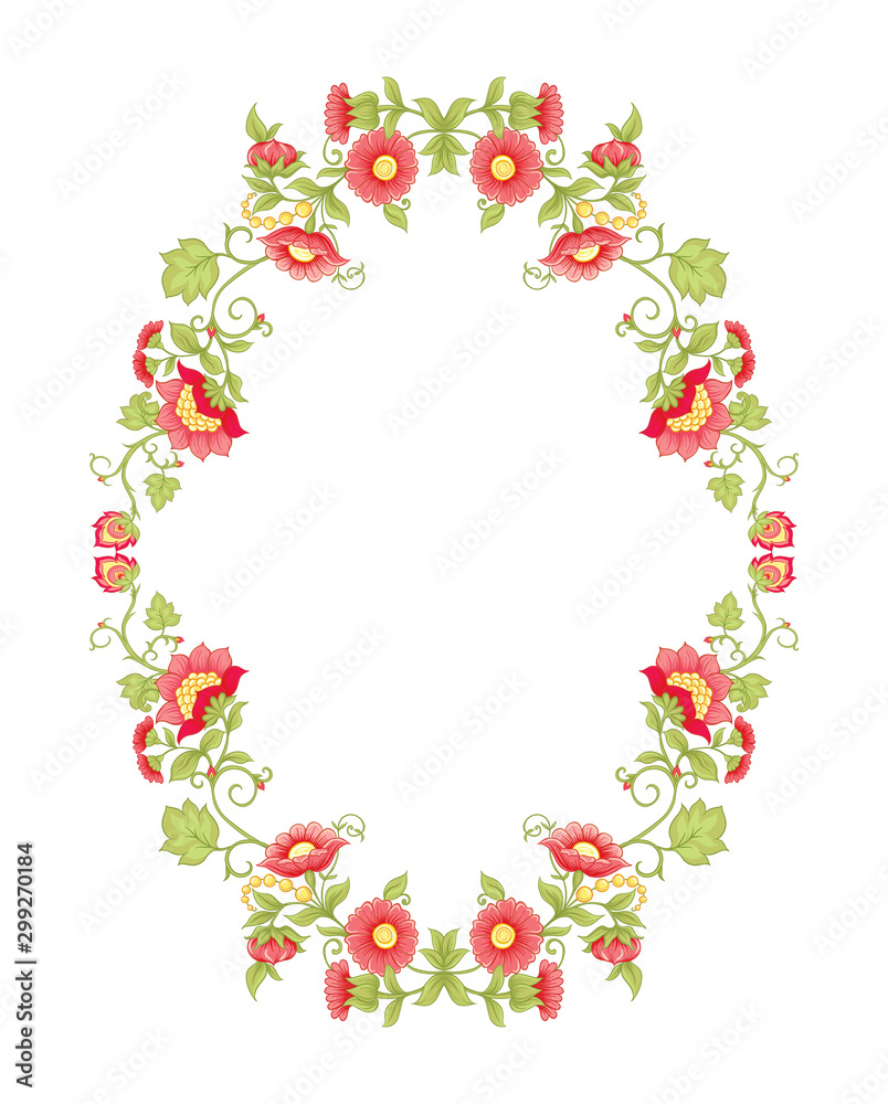 Tradition mughal motif, fantasy flowers in retro, vintage style. Element for design. Vector illustration. Isolated on white background..