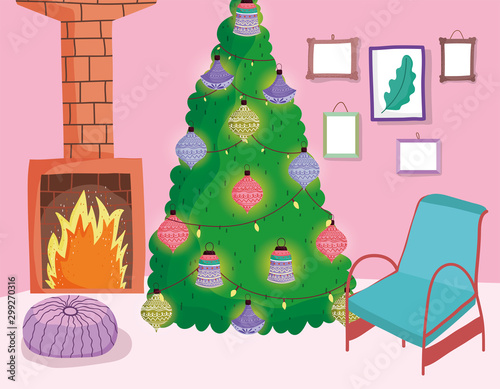 christmas tree with balls and lights chimney chair cushion pictures home