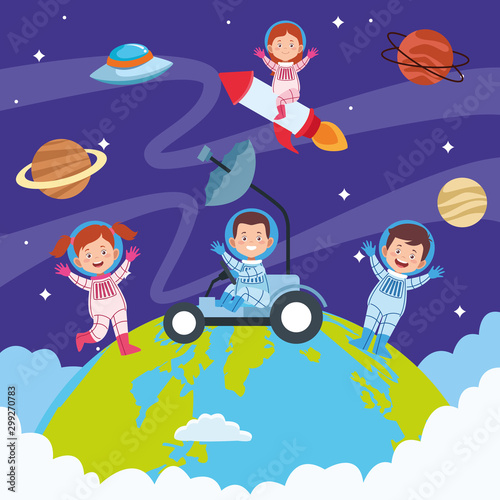 happy children day celebration with kids in the space