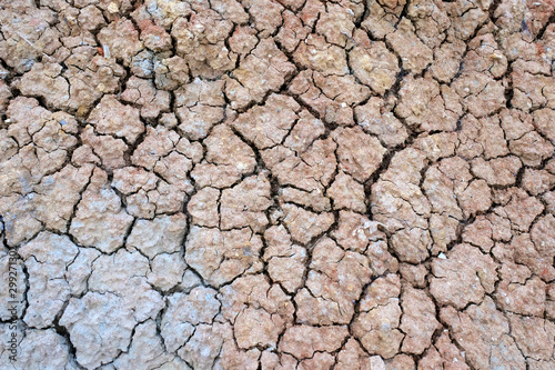 Dry cracked earth. Clay, sandy, dry soil in the desert under the sun. Without water