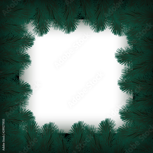 Xmas border of green branch of pine. Vector illustration