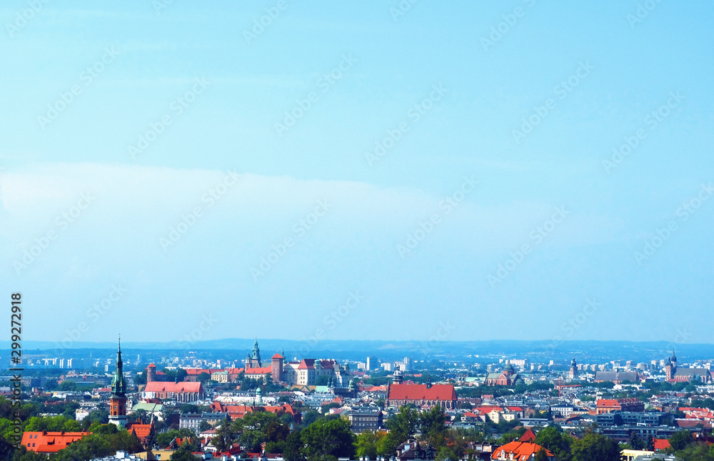 Obraz premium Cityscape Background with Sunset. Poland, Krakow