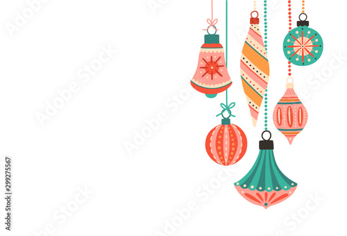 Beautiful Christmas tree decorations flat vector illustration