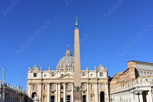 Saint Peter Basilica at the Piazza San Pietro with the ancient egyptian Obelisk. Vatican City, Rome, Italy.
