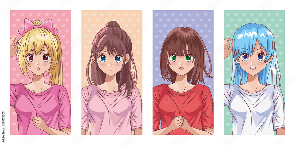 bundle of young girls hentai style characters Stock Vector | Adobe Stock