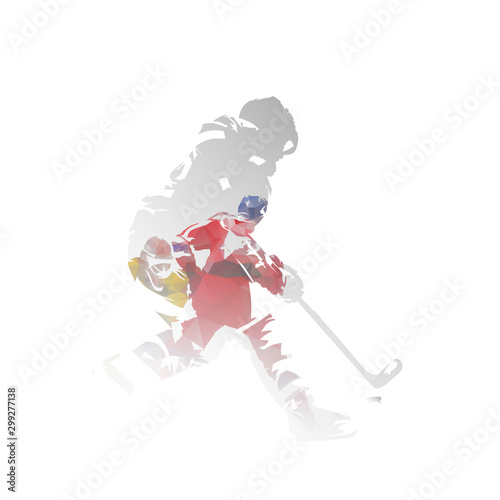 Ice hockey players, isolated double exposure vector illustration. Group of hockey players, multiexposure