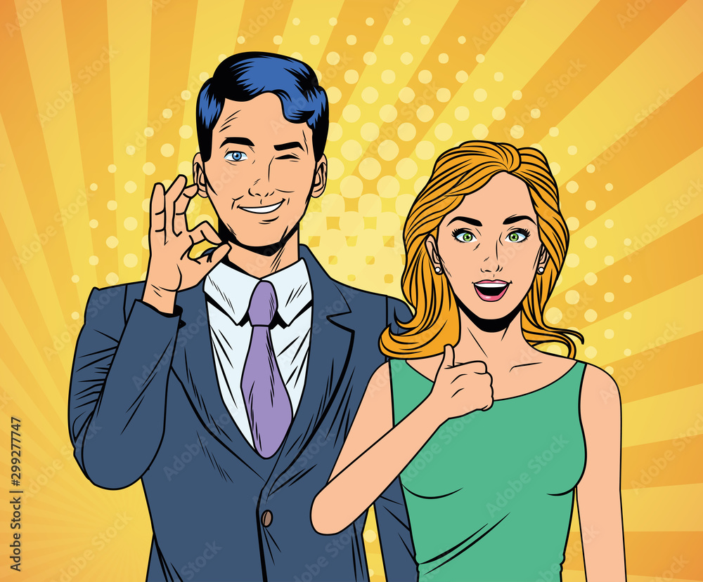 elegant business couple pop art style characters elegant business couple pop art style characters