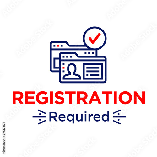 Registration Required, registration counter to fill forms, vector red on white