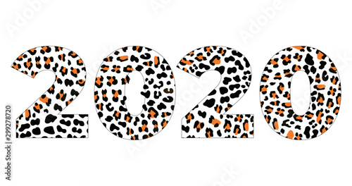 Fototapeta Naklejka Na Ścianę i Meble -  Vector illustration with pattern wild animal. New year 2020 numbers leopard. Ecological concept. Template for flyer, poster, invitation, web, announcement. Flat and line style design