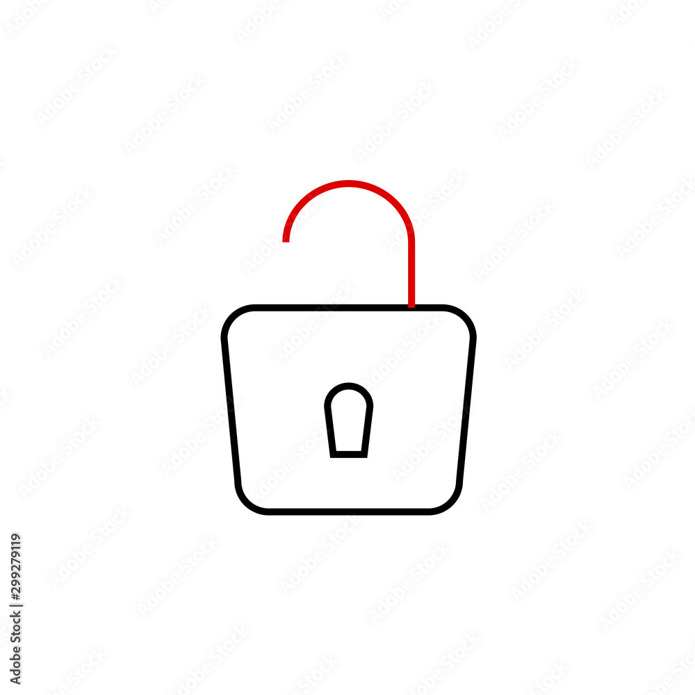 Unlocked Lock thin line icon, modern minimal design style. Padlock. Stock Vector illustration isolated on white background.
