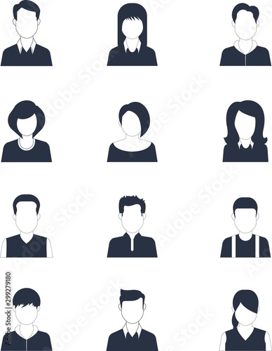 Set of hand drawn Avatar profile icon (or portrait icon), including male and female . User flat avatar icon, sign, profile people symbol.Social media avatar vector graphics flat icons.