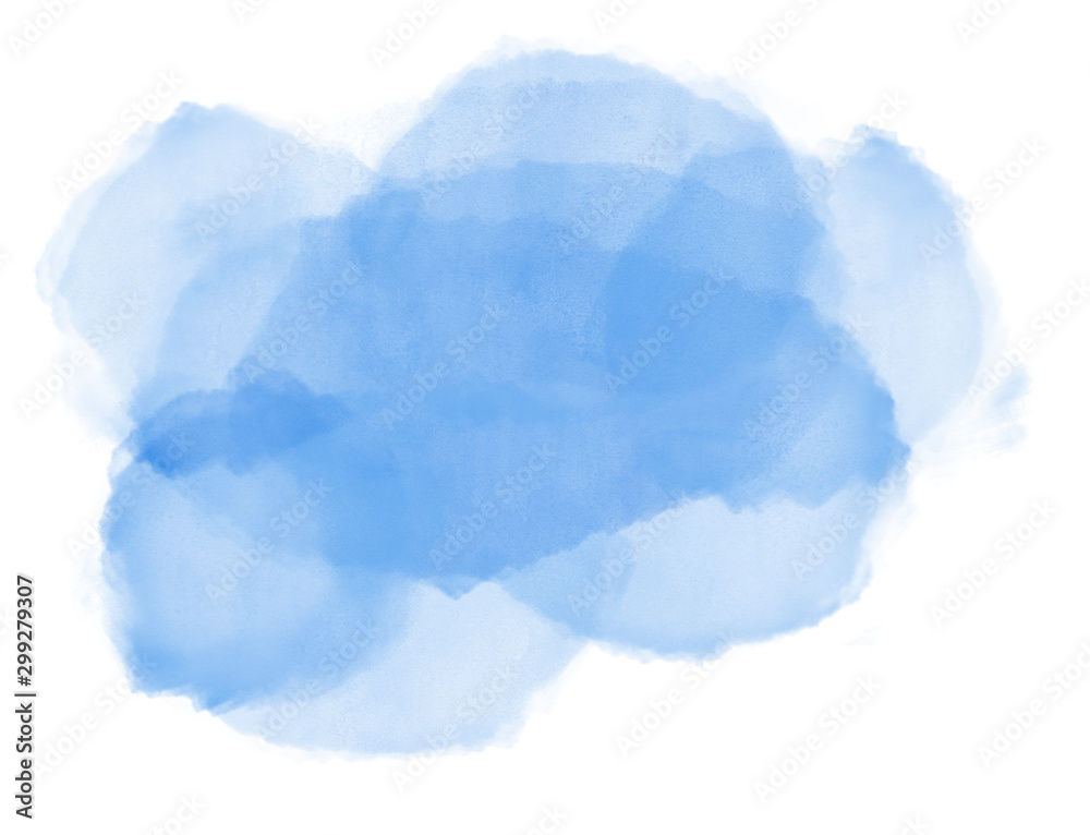 Obraz Abstract watercolor splashes in shades of blue on white background.