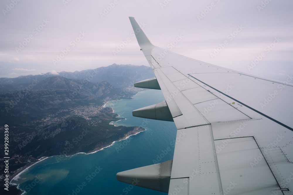 Airplane wing out of window