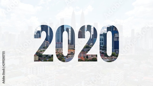 Canvas Print New Year 2020 text background over Kuala Lumpur, Malaysia