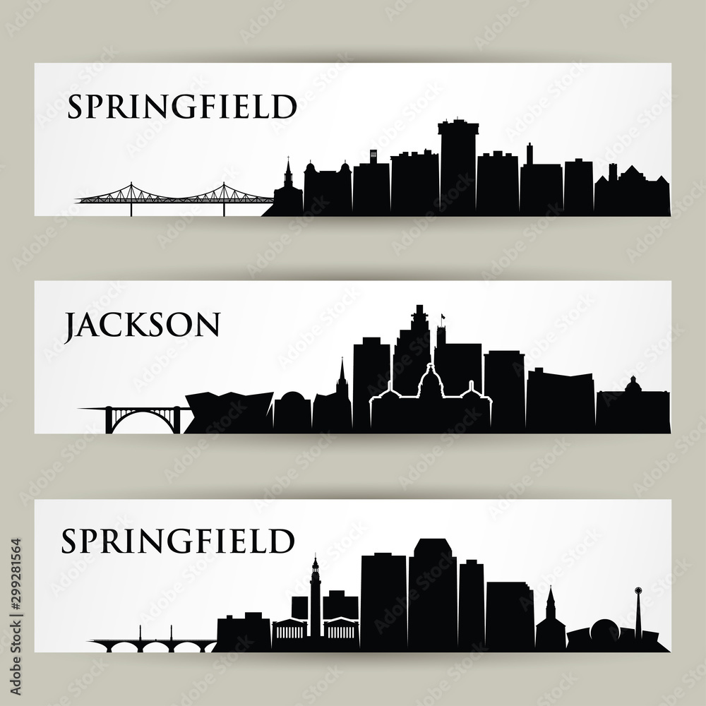Naklejka premium United States of America cities skylines - Springfield, Missouri, Massachusetts, Jackson, Mississippi - vector illustration