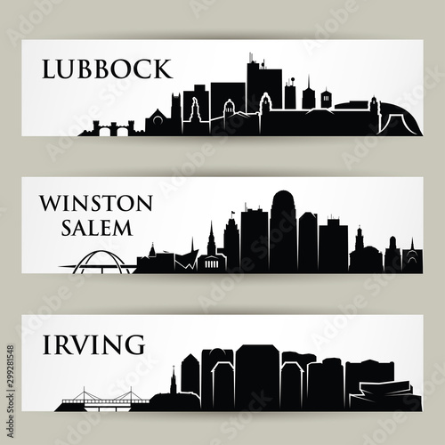 United States of America cities skylines - USA - Lubbock, Texas, Winston Salem, North Carolina, Irving - isolated vector illustration