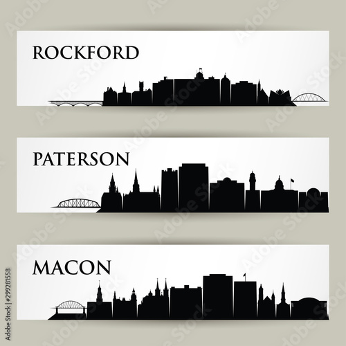United States of America cities skylines - USA, Rockford, Illinois, Macon, Georgia, Peterson, New Jersey - isolated vector illustration photo