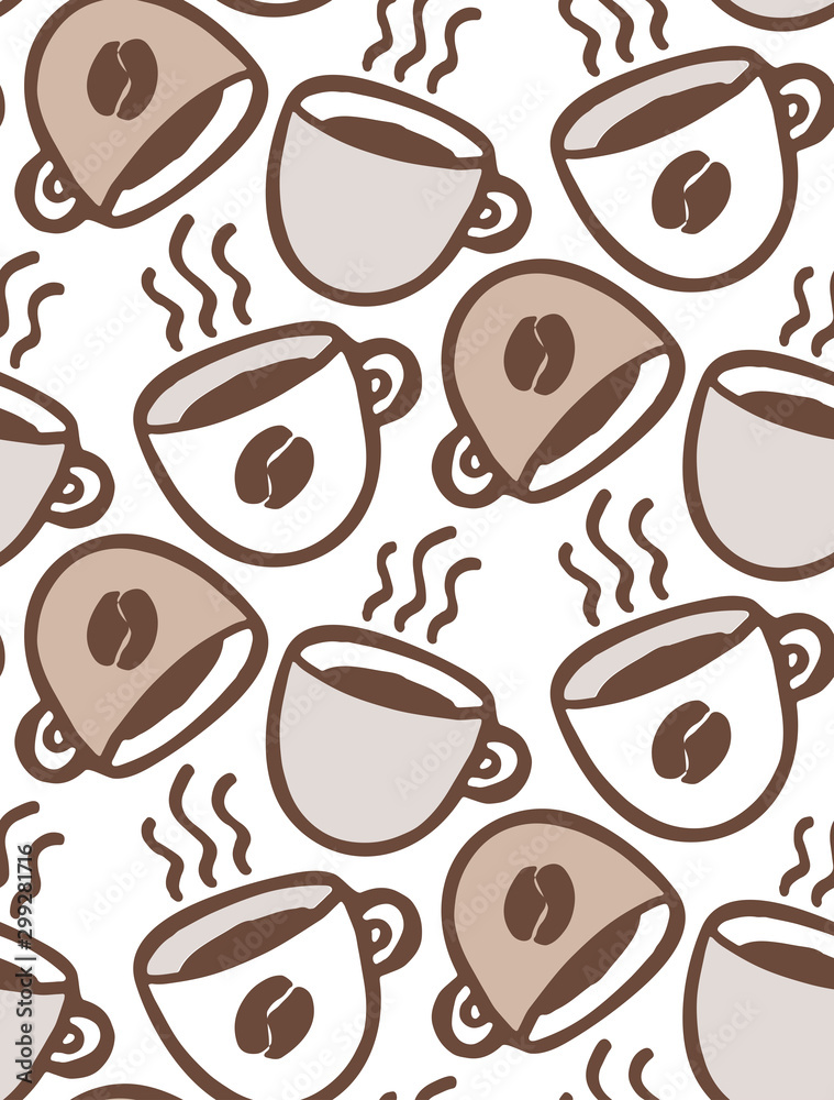 Obraz premium Coffee cup hand drawn pattern background wallpaper. Coffee art