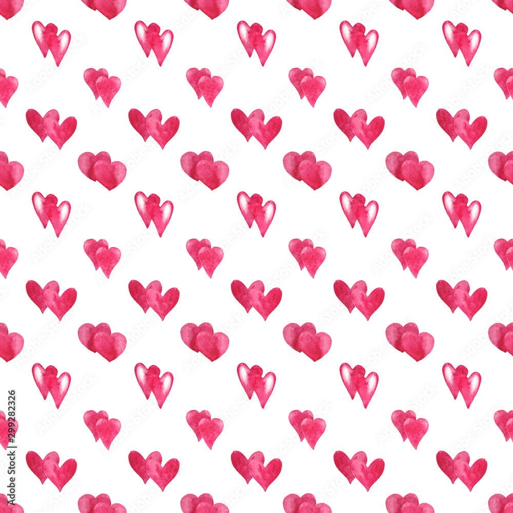 Seamless pattern of decorative red double mini hearts. Simple drawing. Watercolor hand painted elements isolated on white background. Seamless pattern of decorative red double mini hearts. Simple drawing. Watercolor hand painted elements isolated on white background.