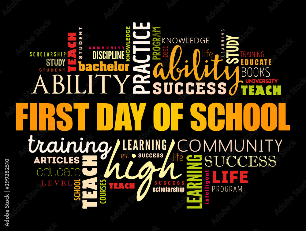 Fototapeta First day of school word cloud collage, education concept background