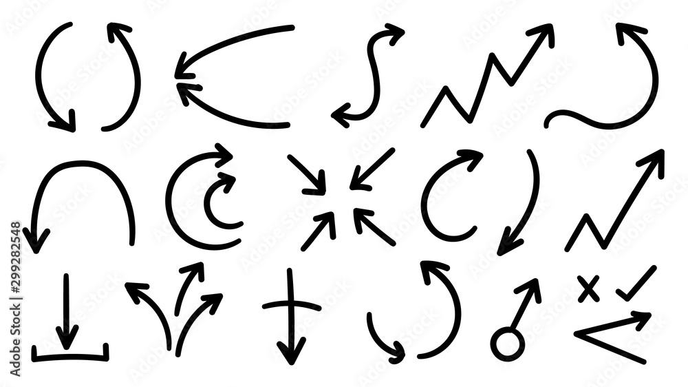 Hand drawn arrow vector icons set. 
