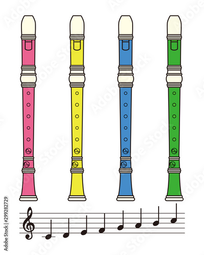リコーダーと音符のセット ベクター イラスト