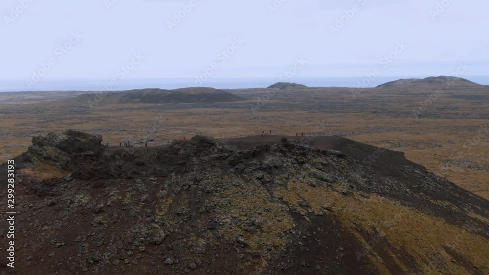 Aerial push in view of a volcanic crater in West Iceland Aerial push in view of a volcanic crater in West Iceland