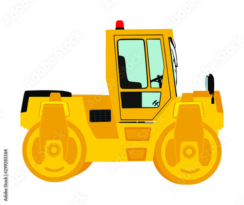 Road roller working on new road construction site vector illustration isolated on white background. Asphalt roller heavy industrial machine. Asphalt paving repair street.