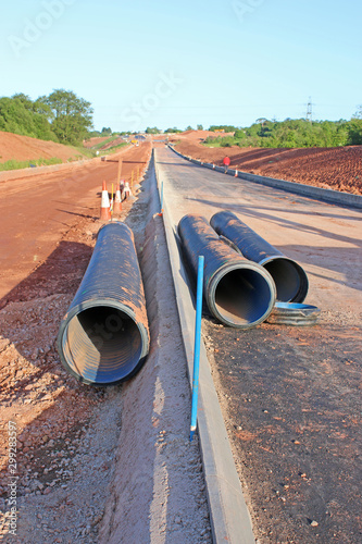 Pipes on a road construction site 