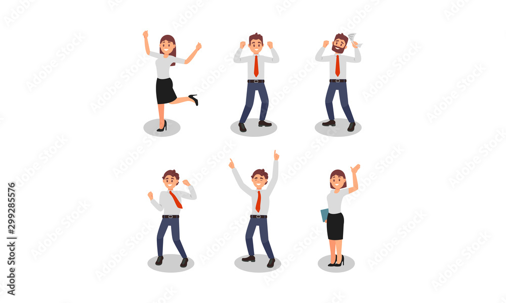 Happy Office Workers Smiling Vector Illustrations Set Happy Office Workers Smiling Vector Illustrations Set
