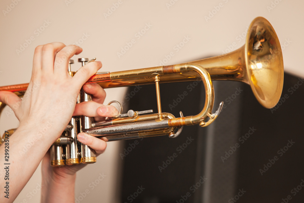 Obraz premium Trumpet in trumpeter hands