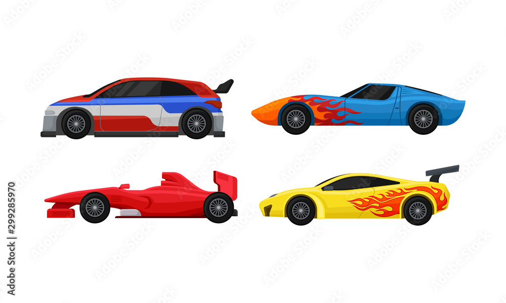Naklejka premium Side Viewed Colorful Sport Cars Vector Set