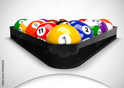 American Pool Billiards Balls Rack Triangle Table Set Up 3D Render