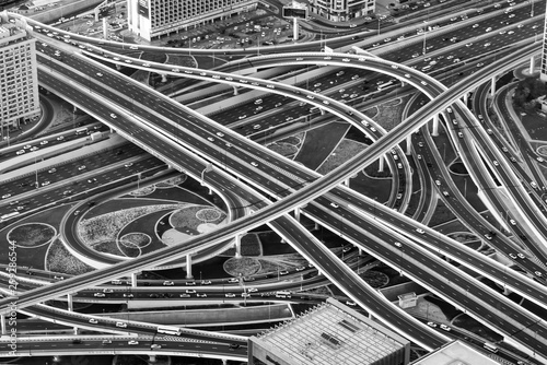 Aerial view of a highway road interchange in Dubai, United Arab Emirates