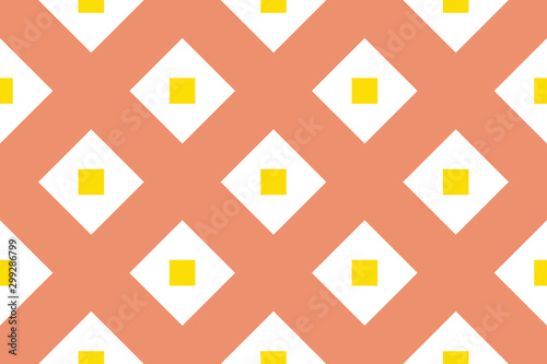 Vector seamless geometric pattern. Shaped white and yellow squares, orange background.