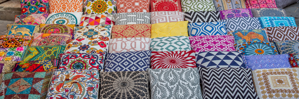 Fototapeta Colorful cushions and pillows in Dubai souks, United Arab Emirates