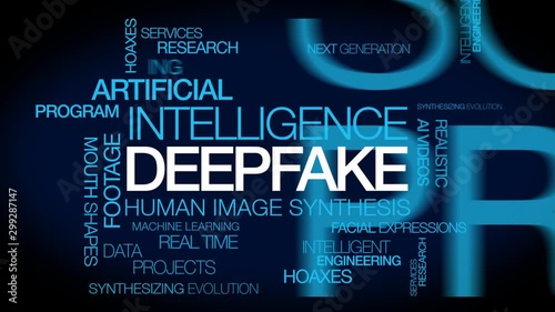 Deepfake Artificial intelligence AI human image synthesis deep fake lip sync words tag cloud text animation photo