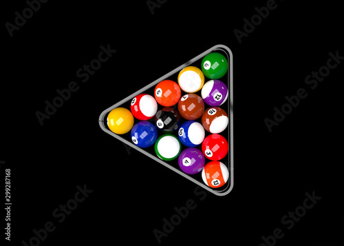 American Pool Billiards Balls Rack Triangle Table Set Up 3D Render
