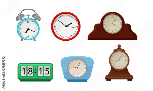 Different Clocks Vector Isolated On White Background Set