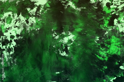 nice shabby green randomly painted canvas, fabric with color paint spots and blots texture for use as background.