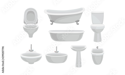 Bathroom Ceramic Shiny Objects Vector Illustrated Set