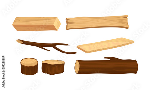 Wooden Logs and Stubs for Forestry and Lumber Industry Vector Illustrated Set