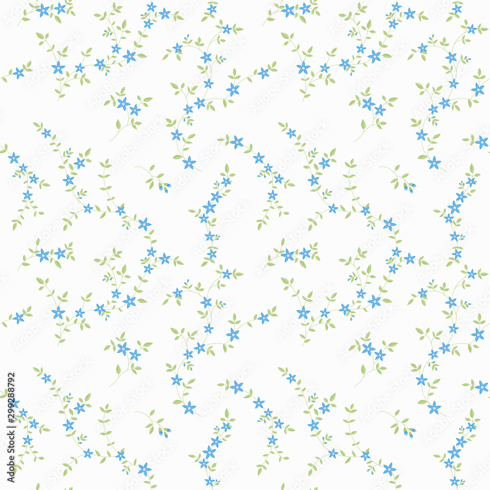 Blooming blue flora seamless pattern vector background