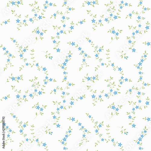Blooming blue flora seamless pattern vector background
