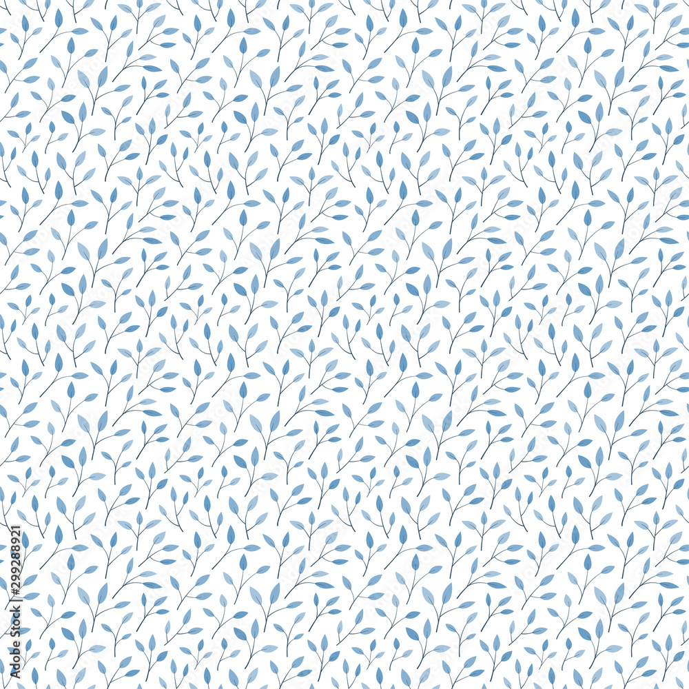 Small Branch and blue leaves seamless pattern vector background